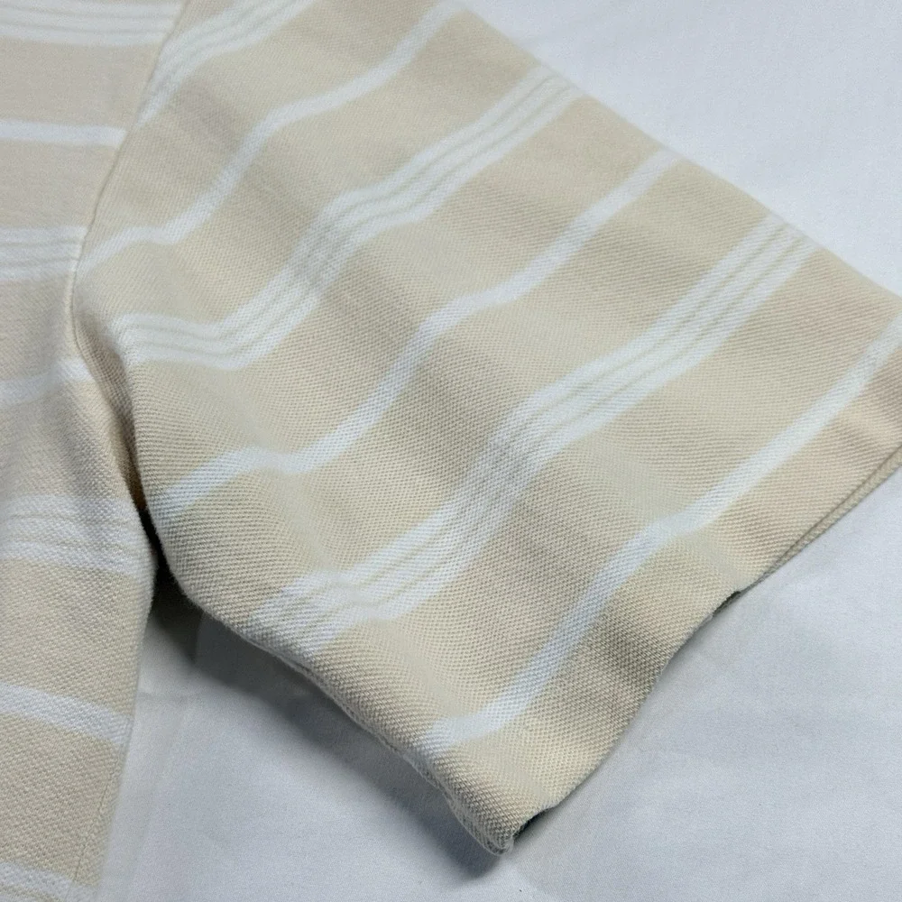 Vintage Polo Ralph Lauren Stripe Polo Shirt Mens XL Pocket USA Beige Cotton